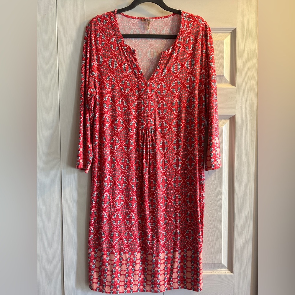 Esqualo Orange Print Dress 3/4 Sleeves Size Xl